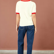 Yumi Ivory Cherry Cotton Knitted Top