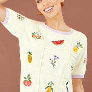 Yumi Ivory Fruit Cotton Knitted Top