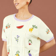 Yumi Ivory Fruit Cotton Knitted Top