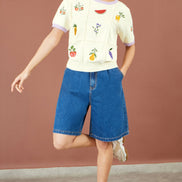 Yumi Ivory Fruit Cotton Knitted Top