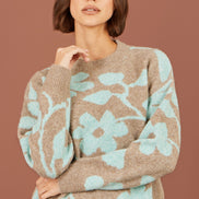 Yumi Brown Floral Intarsia Relaxed Fit Jumper