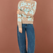 Yumi Brown Floral Intarsia Relaxed Fit Jumper