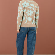 Yumi Brown Floral Intarsia Relaxed Fit Jumper