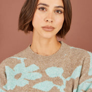 Yumi Brown Floral Intarsia Relaxed Fit Jumper