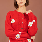 Yumi Red Daisy Stitch Cardigan