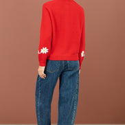 Yumi Red Daisy Stitch Cardigan