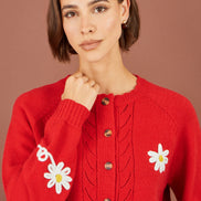 Yumi Red Daisy Stitch Cardigan