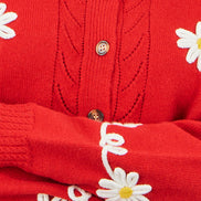 Yumi Red Daisy Stitch Cardigan