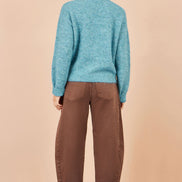 Yumi Blue Patch Floral Embroidered Relaxed Jumper