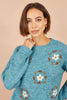 Yumi Blue Patch Floral Embroidered Relaxed Jumper