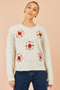 Yumi Ivory Patch Floral Embroidered Relaxed Jumper