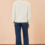 Yumi Ivory Patch Floral Embroidered Relaxed Jumper