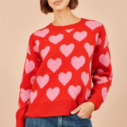 Yumi Pink Heart Intarsia Relaxed Jumper