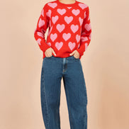 Yumi Pink Heart Intarsia Relaxed Jumper