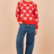 Yumi Pink Heart Intarsia Relaxed Jumper