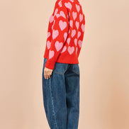 Yumi Pink Heart Intarsia Relaxed Jumper