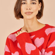 Yumi Pink Heart Intarsia Relaxed Jumper