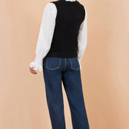 Yumi Black Lace Bow Knitted Pullover