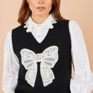 Yumi Black Lace Bow Knitted Pullover