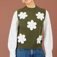 Yumi Green Flower Applique Knit Tank
