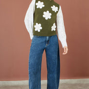 Yumi Green Flower Applique Knit Tank