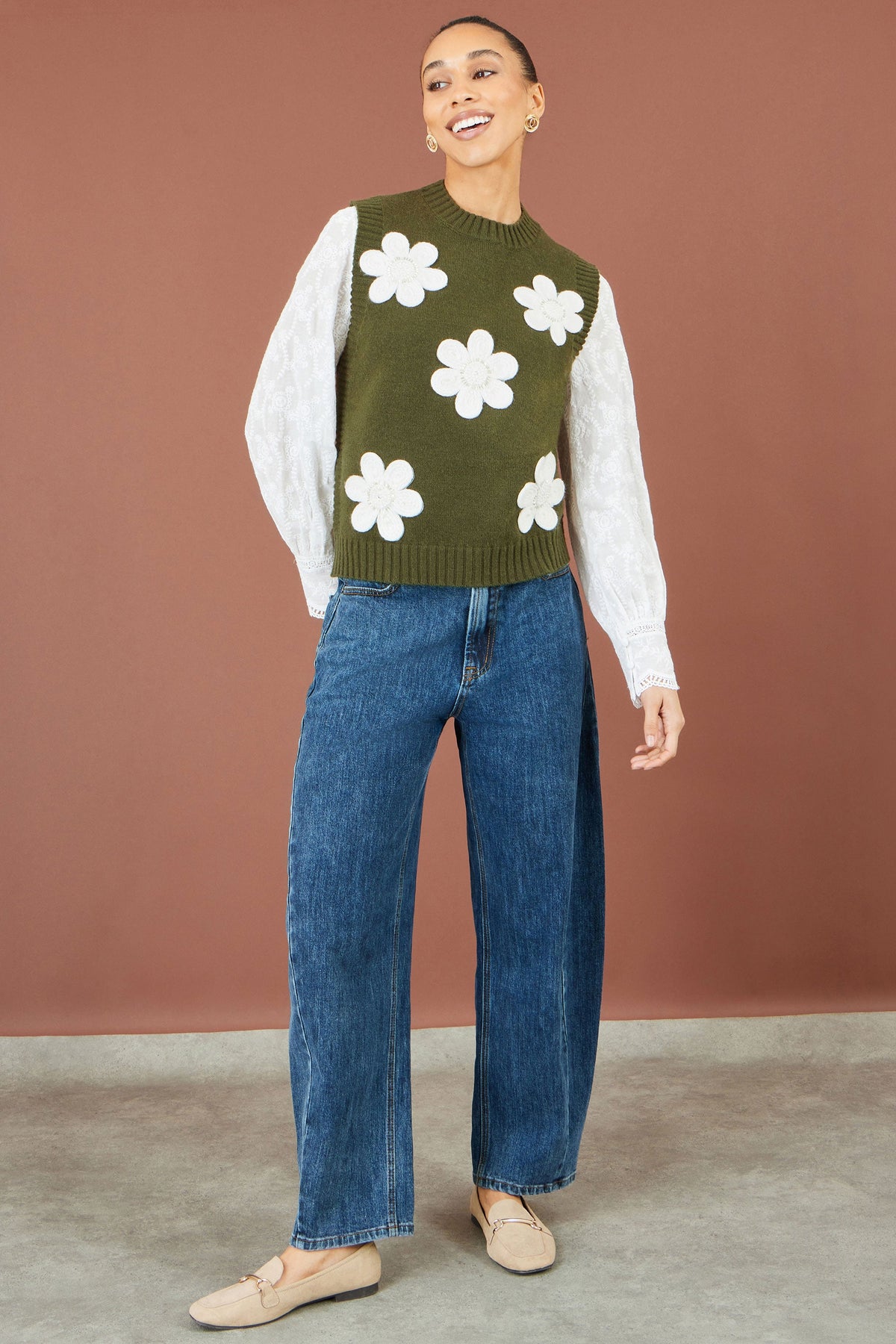 Yumi Green Flower Applique Knit Tank