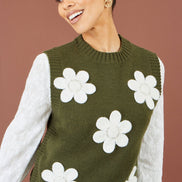 Yumi Green Flower Applique Knit Tank