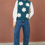 Yumi Teal Flower Appliqué Knit Tank
