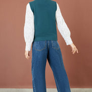 Yumi Teal Flower Appliqué Knit Tank