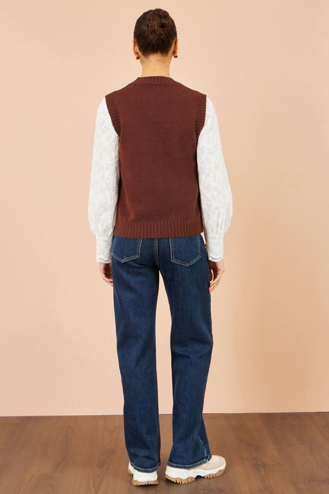 Yumi Brown Flower Applique Knit Tank