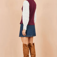 Yumi Burgundy Flower Applique Knit Waistcoat