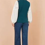 Yumi Teal Flower Applique Knit Waistcoat