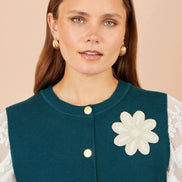Yumi Teal Flower Applique Knit Waistcoat