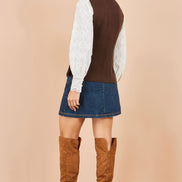 Yumi Brown Flower Applique Knit Waistcoat
