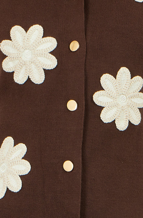 Yumi Brown Flower Applique Knit Waistcoat