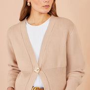 Yumi Beige Knitted Button Cardigan