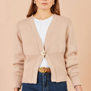 Yumi Beige Knitted Button Cardigan