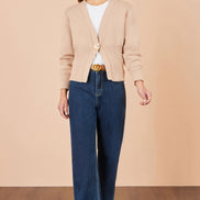 Yumi Beige Knitted Button Cardigan