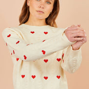 Yumi Ivory Embroidered Heart Jumper