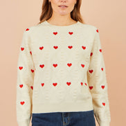Yumi Ivory Embroidered Heart Jumper