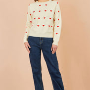 Yumi Ivory Embroidered Heart Jumper