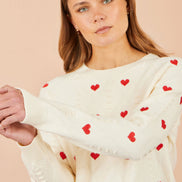 Yumi Ivory Embroidered Heart Jumper