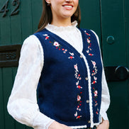 Yumi Navy Embroidered Knitted Waistcoat