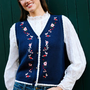 Yumi Navy Embroidered Knitted Waistcoat