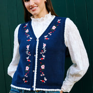 Yumi Navy Embroidered Knitted Waistcoat