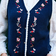 Yumi Navy Embroidered Knitted Waistcoat