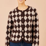 Yumi Brown Argyll Knit Cardigan