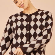 Yumi Brown Argyll Knit Cardigan