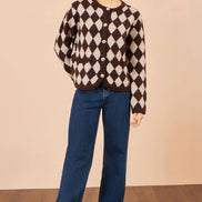 Yumi Brown Argyll Knit Cardigan