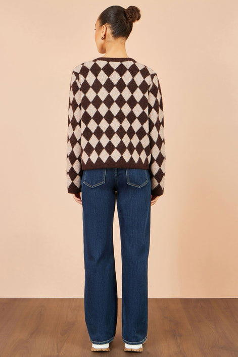 Yumi Brown Argyll Knit Cardigan